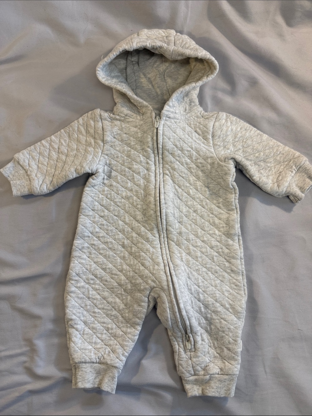 Little Planet - organic Quilted Hooded Baby One-Piece in Grey. Bunting bag
